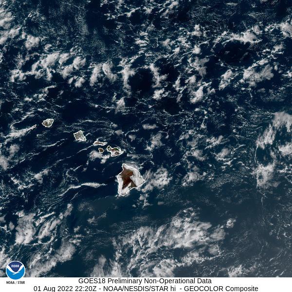 sample GOES-18 image of Hawaii Geocolor with testing message in footer