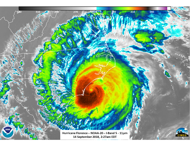 FLORENCE: NOAA-20 I-Band 5 imagery, 14 September, 2018