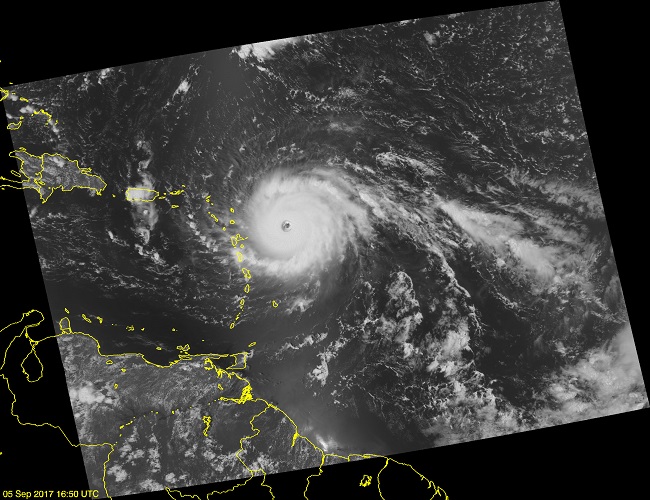 Hurricane Irma east of the Leeward Islands, 5 September 2017, 16:50 Z (2:50 pm EST)