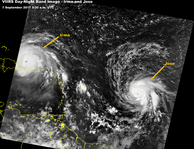 Hurricane Irma and Jose, 7 September 2017, 5:30 Z (1:30 am EST)