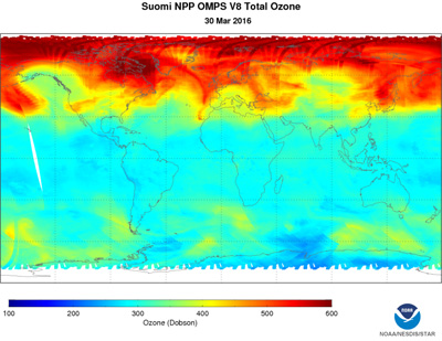 Suomi NPP Total Ozone, 3/30/2016 - click to enlarge