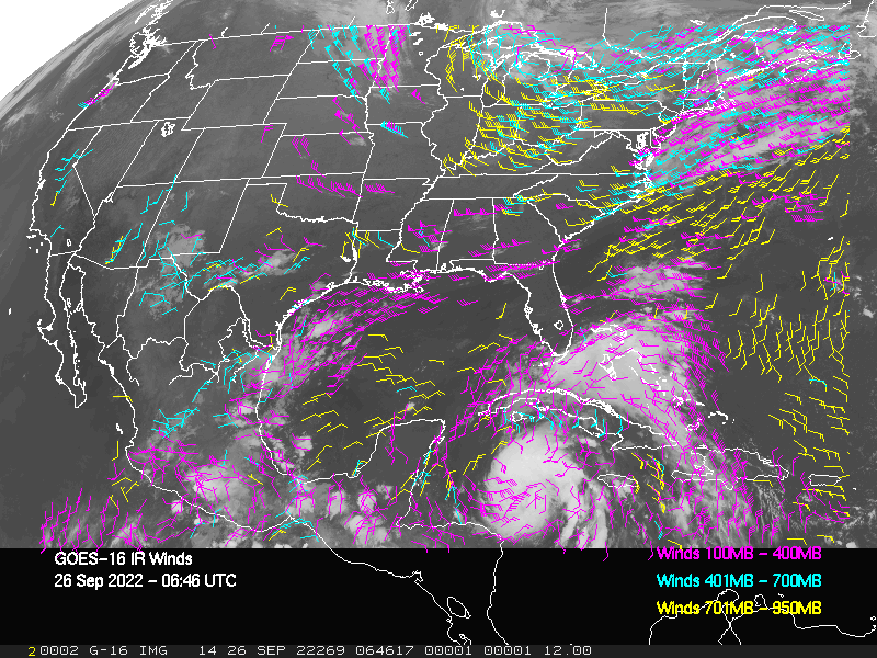 GOES-16 Long-Wave Infrared Derived Winds - CONUS - 09/26/2022 - 0646 GMT