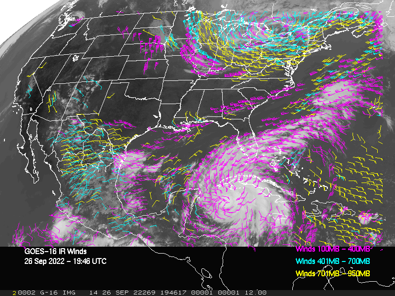 GOES-16 Long-Wave Infrared Derived Winds - CONUS - 09/26/2022 - 1946 GMT