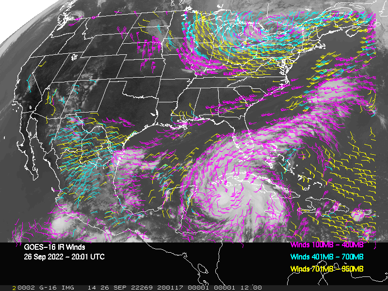 GOES-16 Long-Wave Infrared Derived Winds - CONUS - 09/26/2022 - 2001 GMT