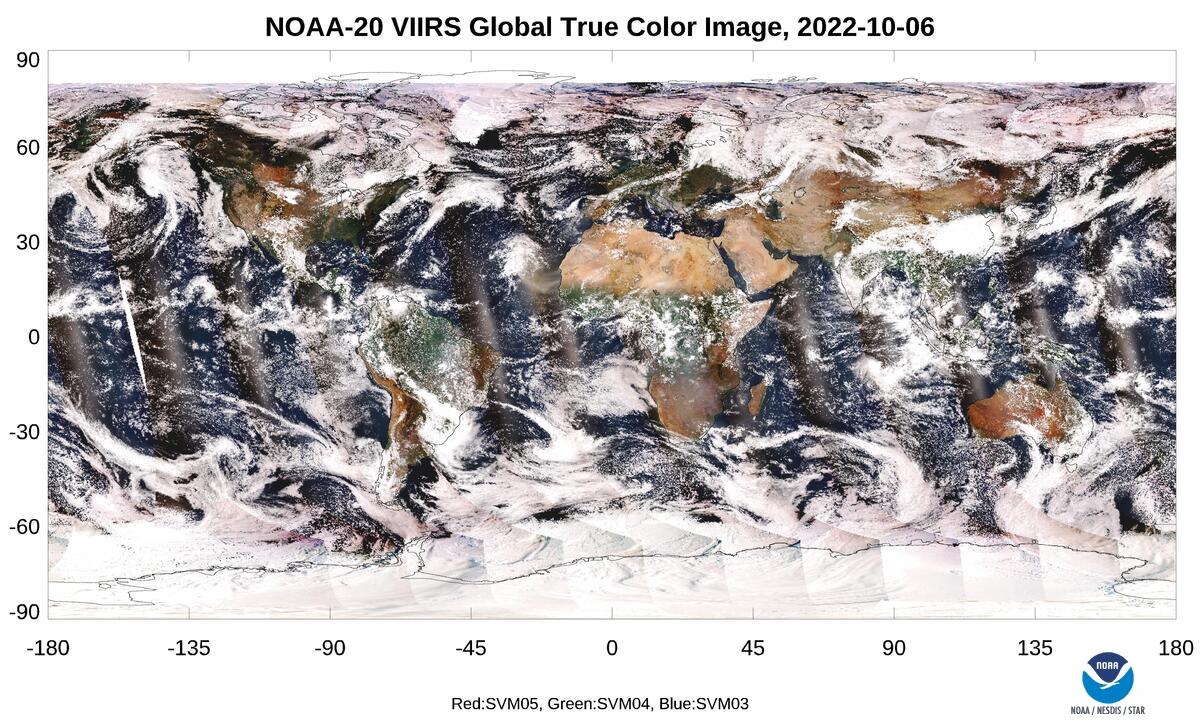 NOAA-20 VIIRS  - SDR Global True Color Image - Global True Color Image - 10/06/2022