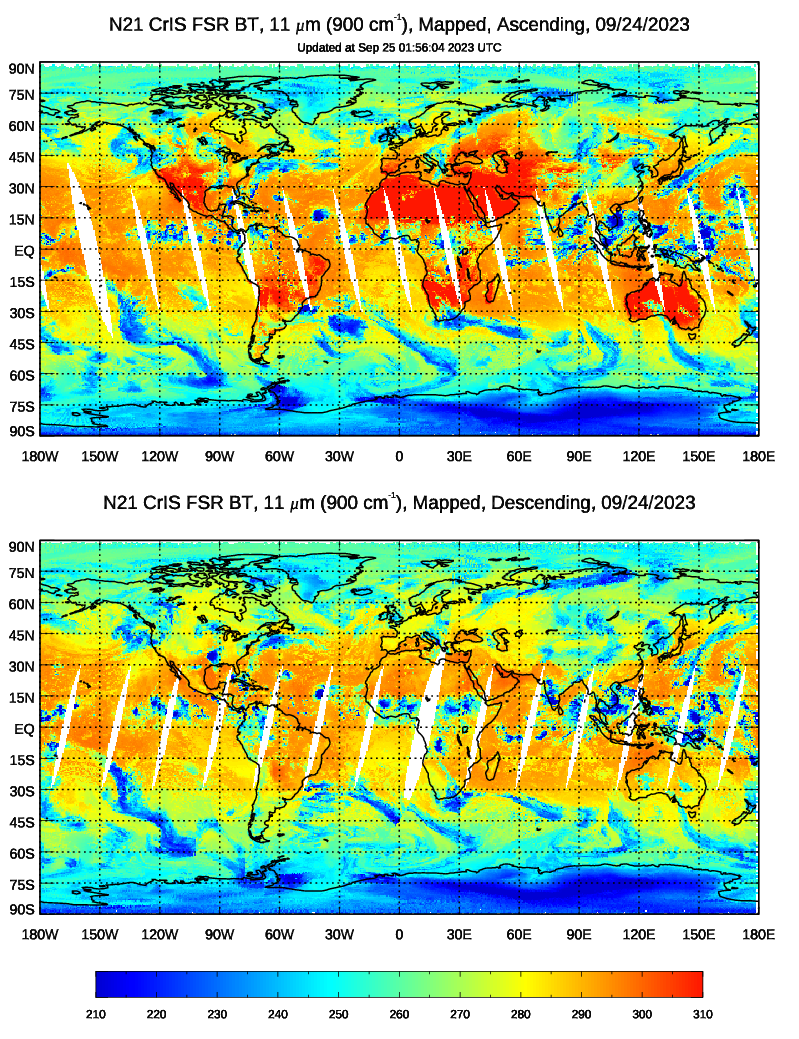 NOAA-21 CrIS-FSR  - Collection of Critical Variables - Brightness Temp. 11 μm (900 cm⁻¹) - 09/24/2023