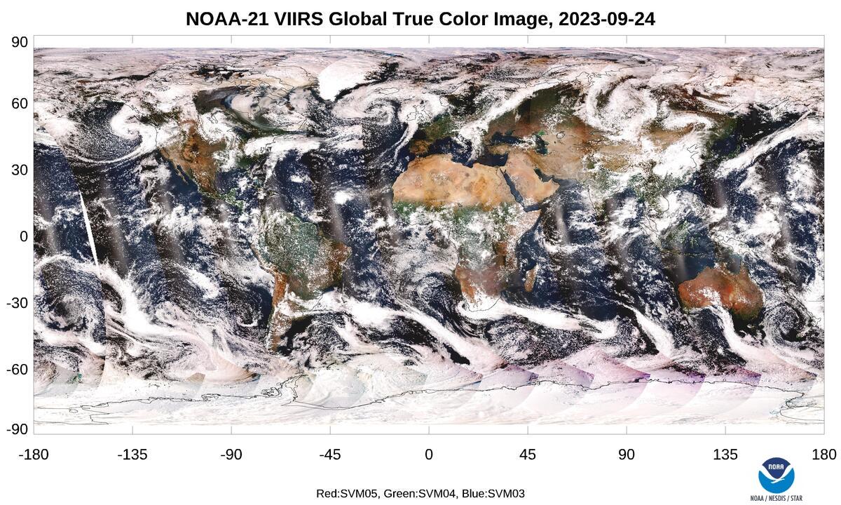 NOAA-21 VIIRS  - SDR Global True Color Image - Global True Color Image - 09/24/2023