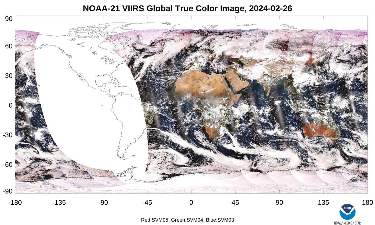 NOAA-21 VIIRS  - SDR Global True Color Image - Global True Color Image - 02/26/2024