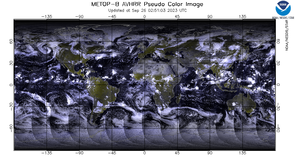 MetOp-B AVHRR  - Global Image - Pseudo Color Image - 09/25/2023