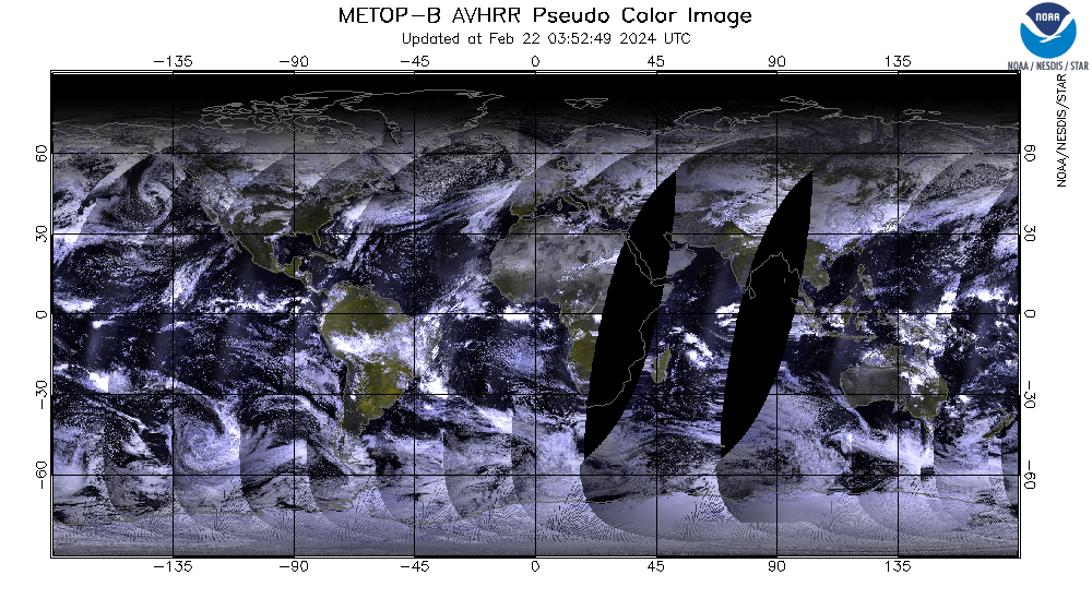 MetOp-B AVHRR  - Global Image - Pseudo Color Image - 02/21/2024