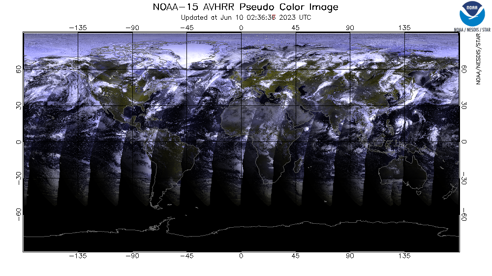 NOAA-15 AVHRR  - Global Image - Pseudo Color Image - 06/09/2023