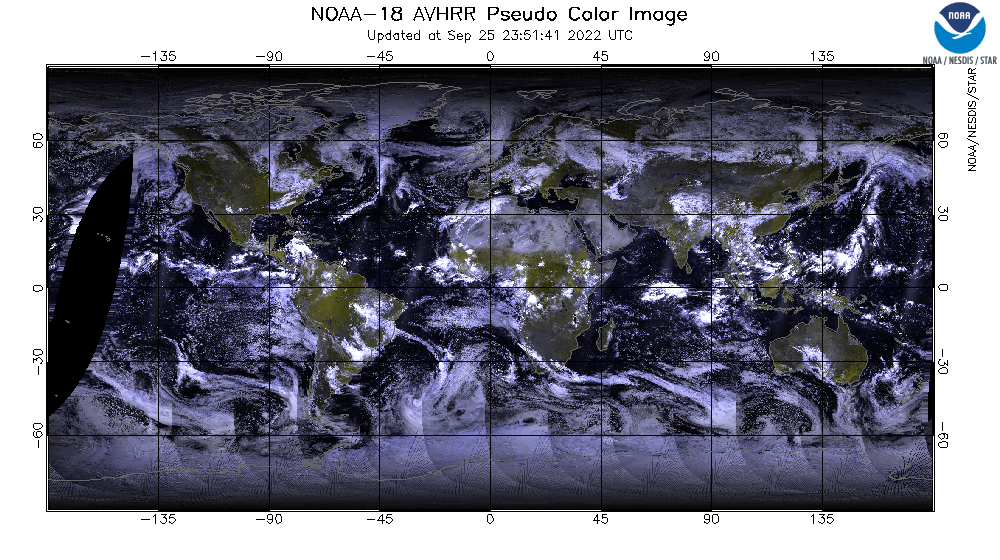 NOAA-18 AVHRR  - Global Image - Pseudo Color Image - 09/25/2022