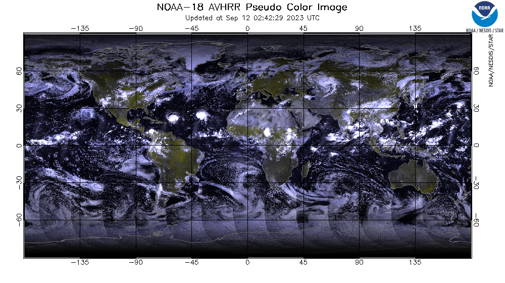 NOAA-18 AVHRR  - Global Image - Pseudo Color Image - 09/24/2023