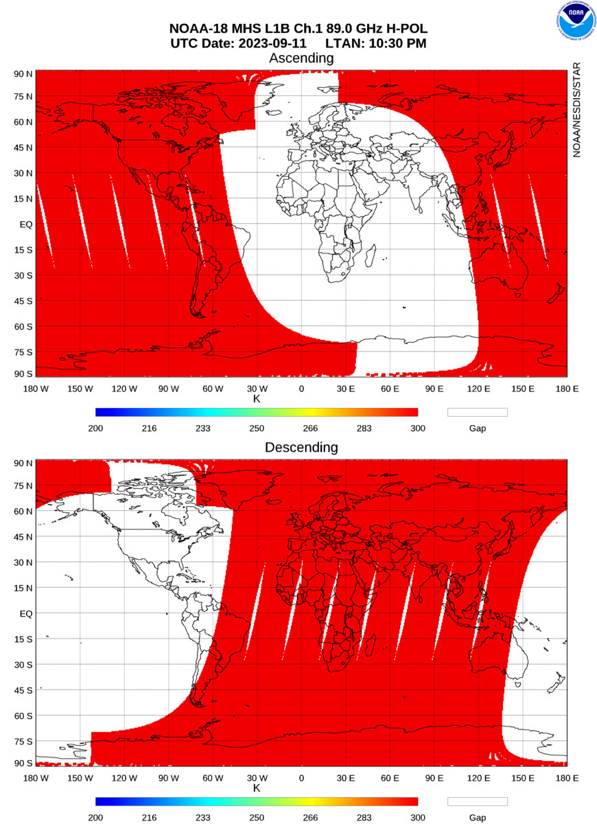 NOAA-18 MHS  - Global Image - Channel 1 - 09/11/2023