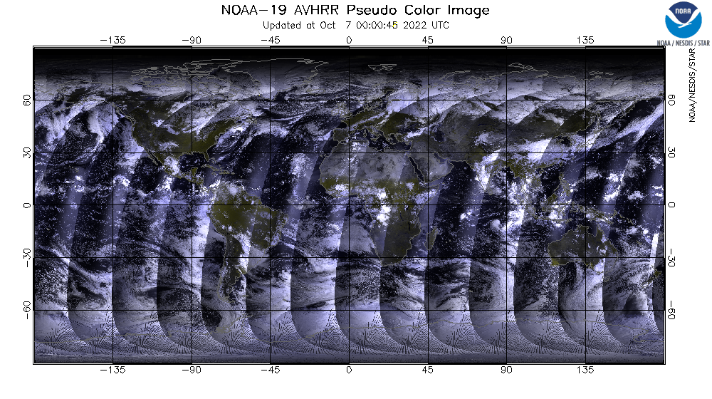 NOAA-19 AVHRR  - Global Image - Pseudocolor Image - 10/06/2022