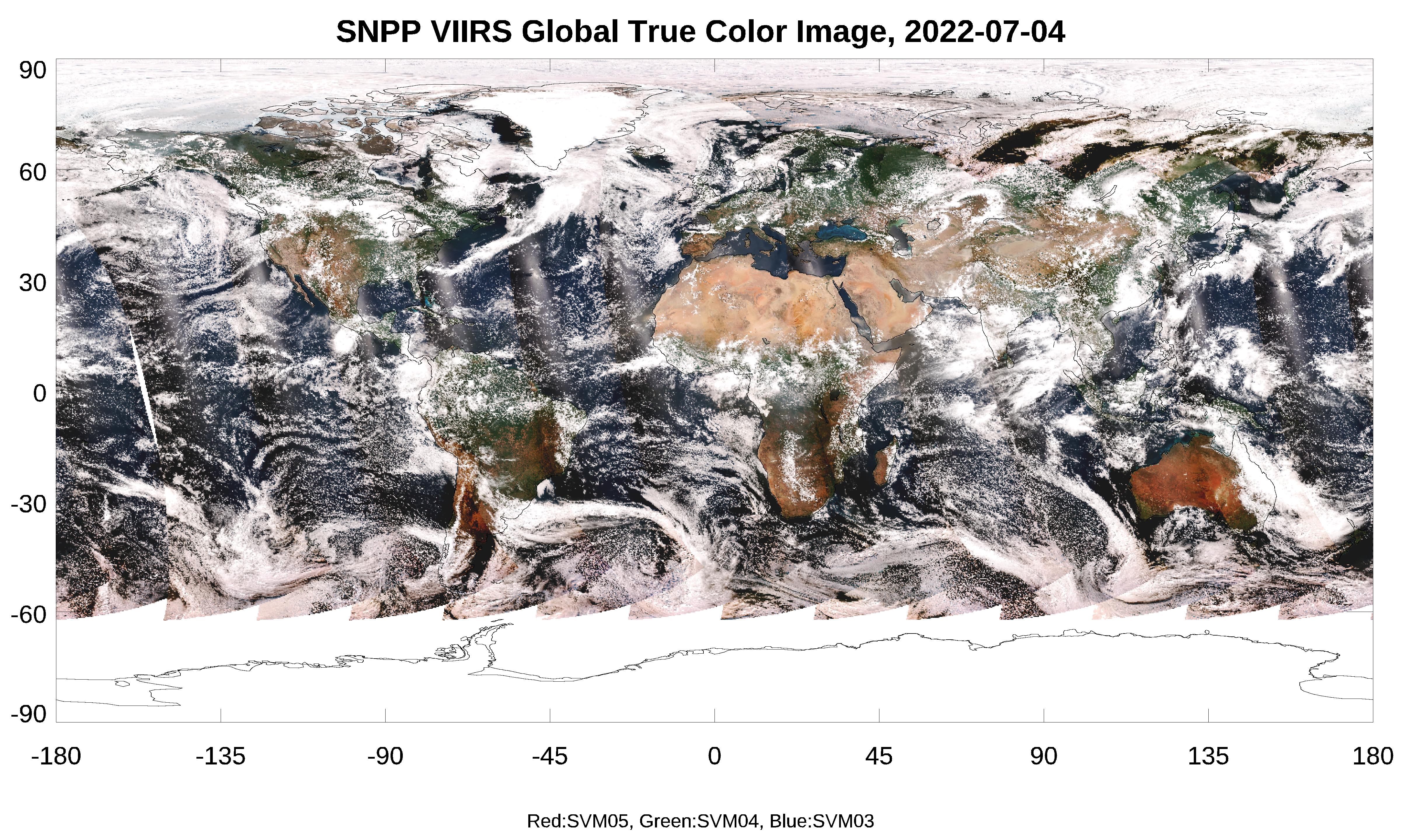 NPP VIIRS  - SDR Global True Color Image - Global True Color Image - 07/04/2022