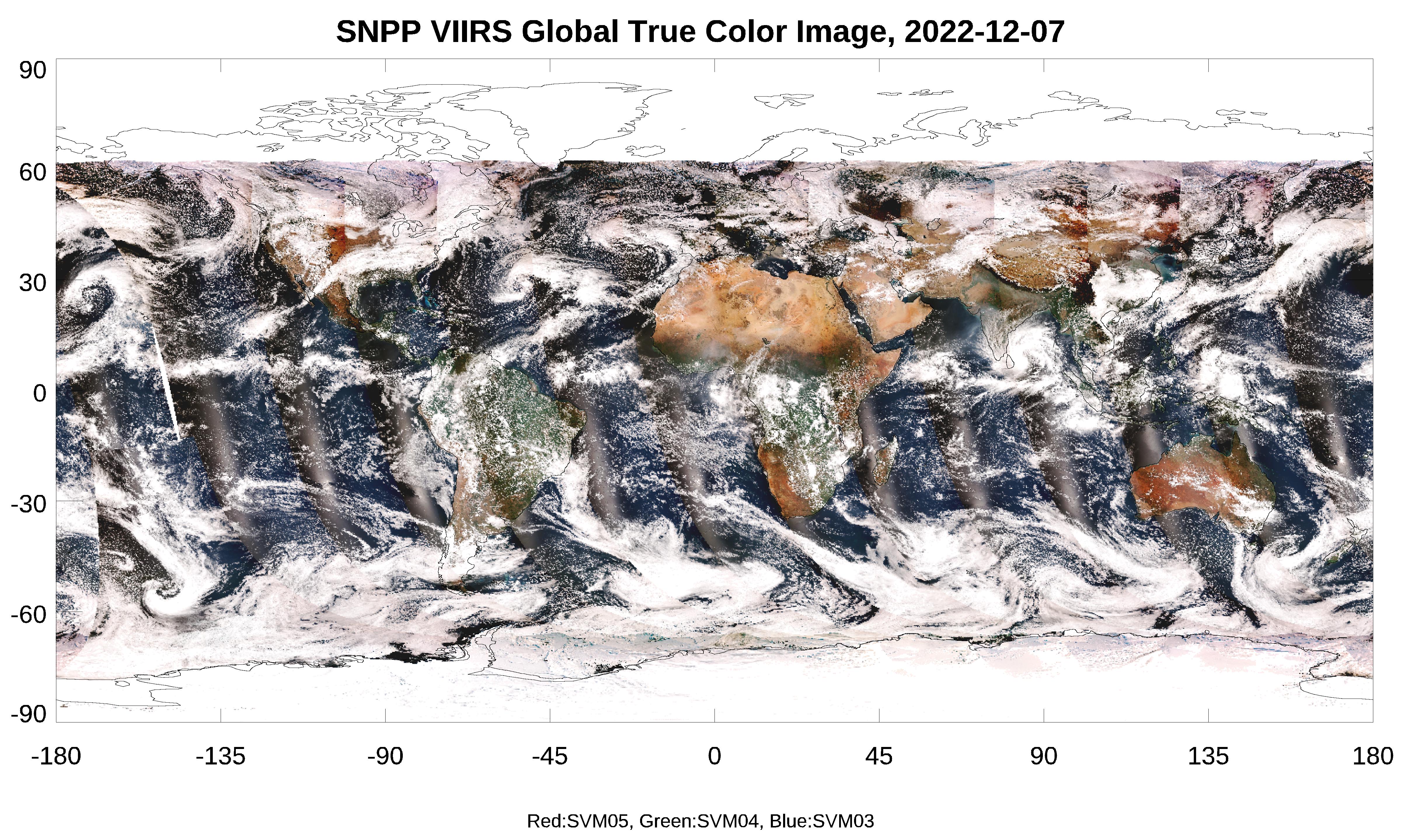 NPP VIIRS  - SDR Global True Color Image - Global True Color Image - 12/07/2022