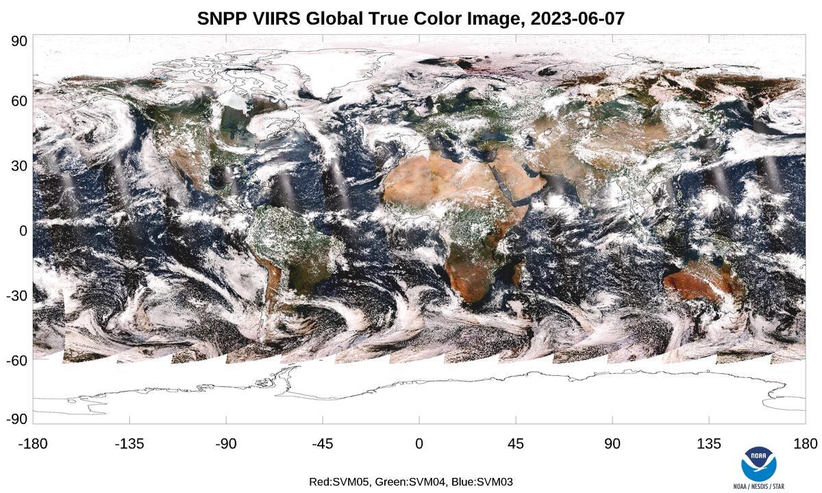 NPP VIIRS  - SDR Global True Color Image - Global True Color Image - 06/07/2023