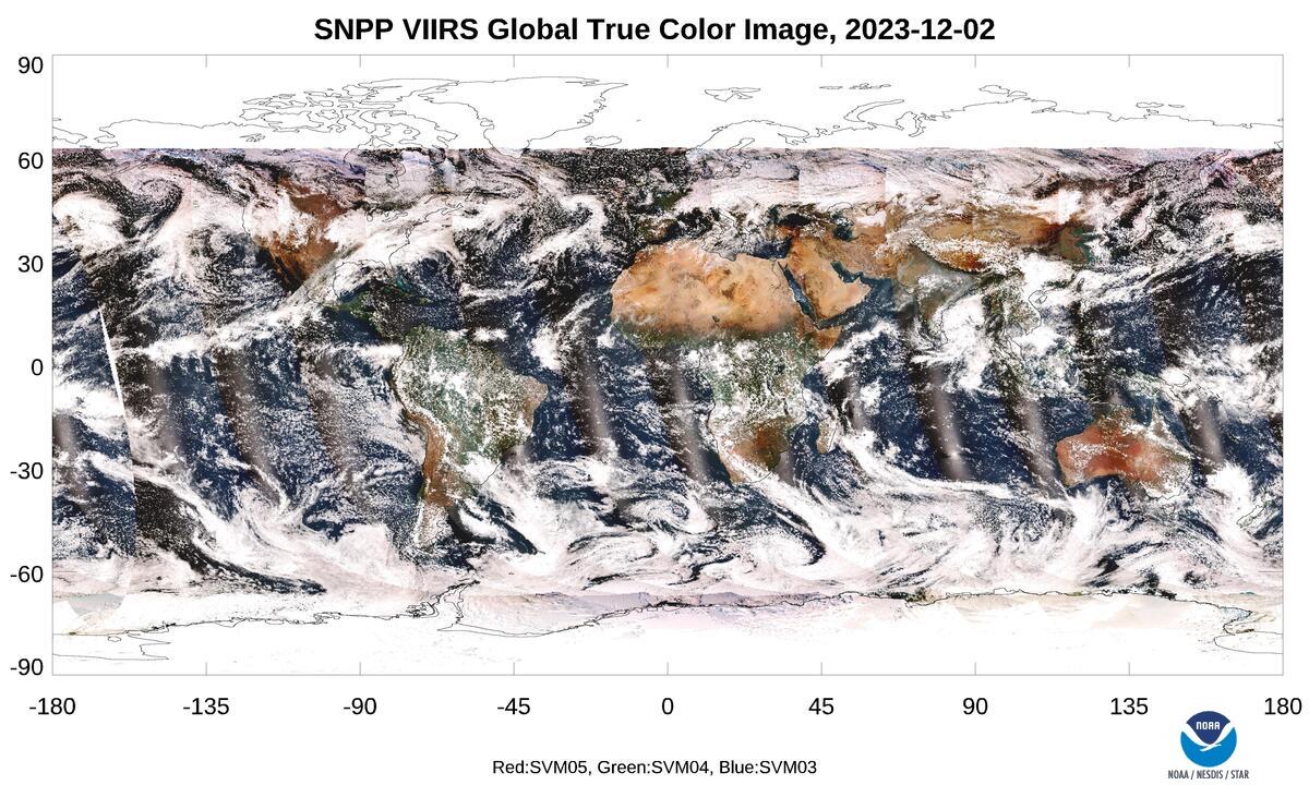 NPP VIIRS  - SDR Global True Color Image - Global True Color Image - 12/02/2023