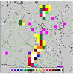 Example display of GLM proxy lightning data