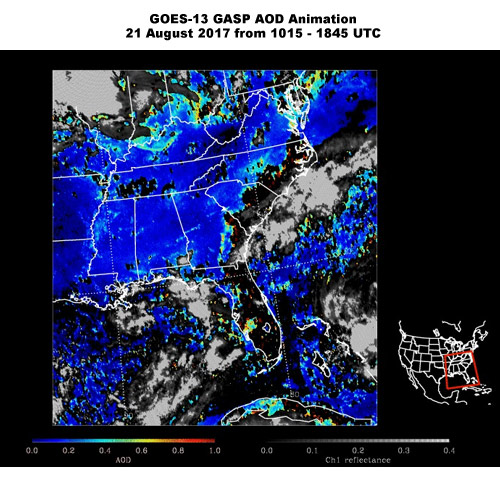 GOES-13 - GASP AOD Animation from 1015 - 1845 UTC