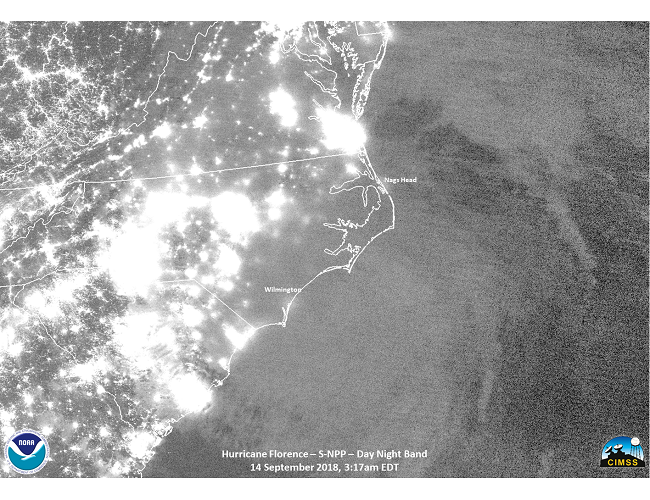 FLORENCE: S-NPP Day-Night-Band imagery, 14 September, 2018