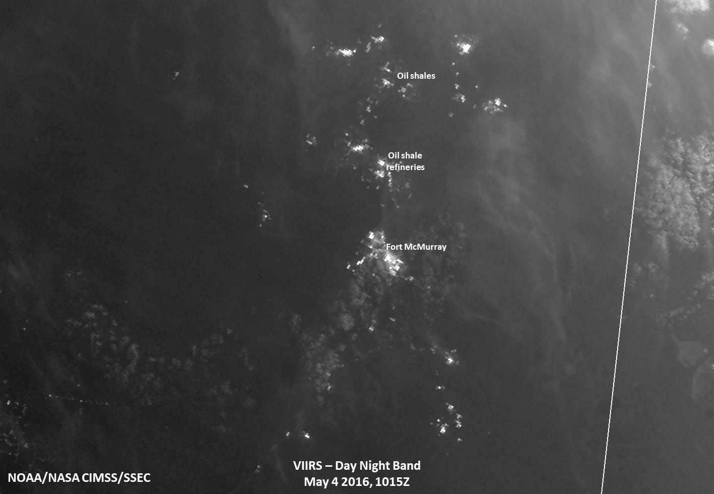 Animation showing the progress of the fire, as captured by the VIIRS Day/Night Band, from May 4-10.