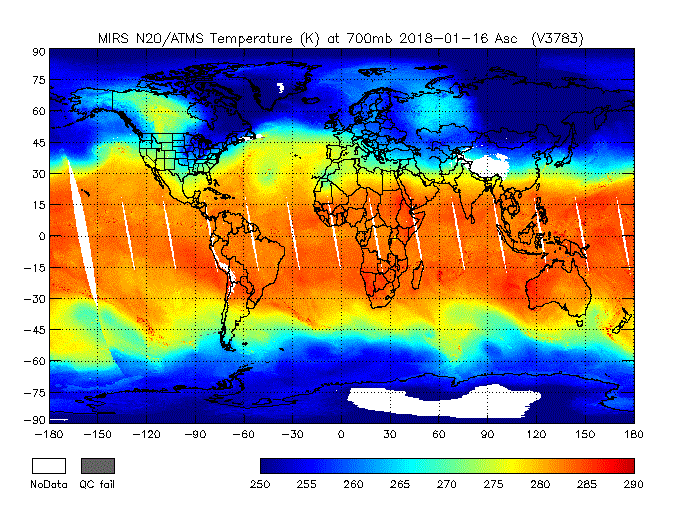 MiRS NOAA-20/ATMS Temperature at 700mb, 16 January 2018