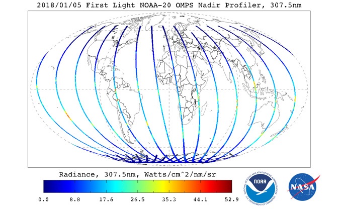 NOAA-20 OMPS NP First Light Image, 5 January 2018