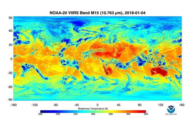 NOAA-20 VIIRS Thermal Emissive Bands, 4 January 2018