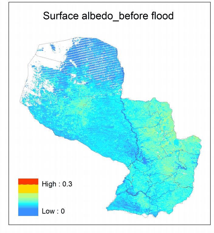 Flood detection map (left, warmer colors indicate more flooding) derived from VIIRS data