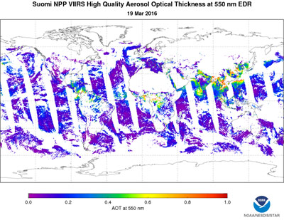 Aerosol Optical Thickness, 3/19/2016 - click to enlarge