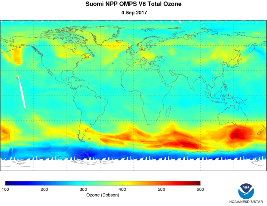 Figure 1. S-NPP OMPS Total Ozone.