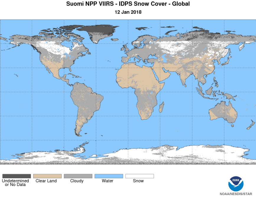Figure: VIIRS snow cover on January 12, 2018.