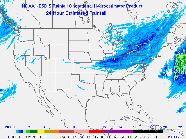 Hydro-Estimator - Contiguous United States - 24 Hour Estimated Rainfall Images