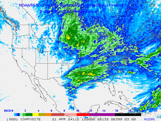 Hydro-Estimator - Contiguous United States - Six-Day Estimated Rainfall Images