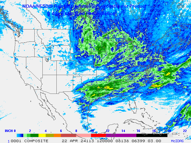 Hydro-Estimator - Contiguous United States - Six-Day Estimated Rainfall Images