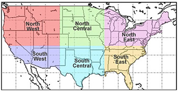 map of US regions for rainfall data validation
