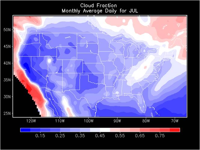 10-year mean of monthly Cloud Fraction for July