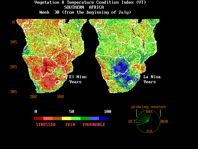 map and chart Vegetation and Temperature Condition Index, Southern Africa