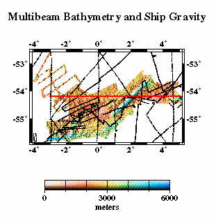 multi-beam bathymetry and ship gravity