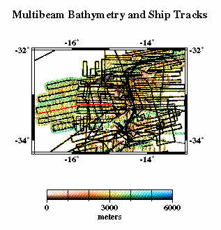 multi-beam bathymetry and ship tracks