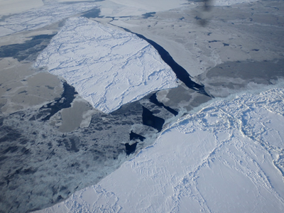 Figure 1. Aerial photograph of sea ice in the Beaufort Sea, off the coast of Barrow, Alaska, March 2014. Photo credit: Thomas Newman, CICS-MD/NOAA.