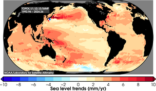 Map of sea level rise from TOPEX and Jason-1,-2,-3