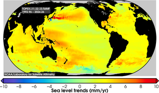 Map of sea level rise from TOPEX and Jason-1,-2,-3