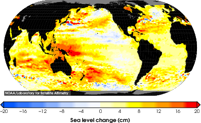 Map of total sea level change from TOPEX/Poseidon, Jason-1,-2,-3, and Sentinel-6 since 1993
