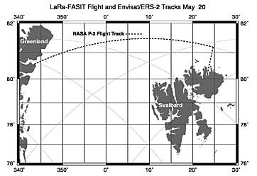 map: LaRa-FASIT Flight and Envisat/ERS-2 Tracks May 20, 2002