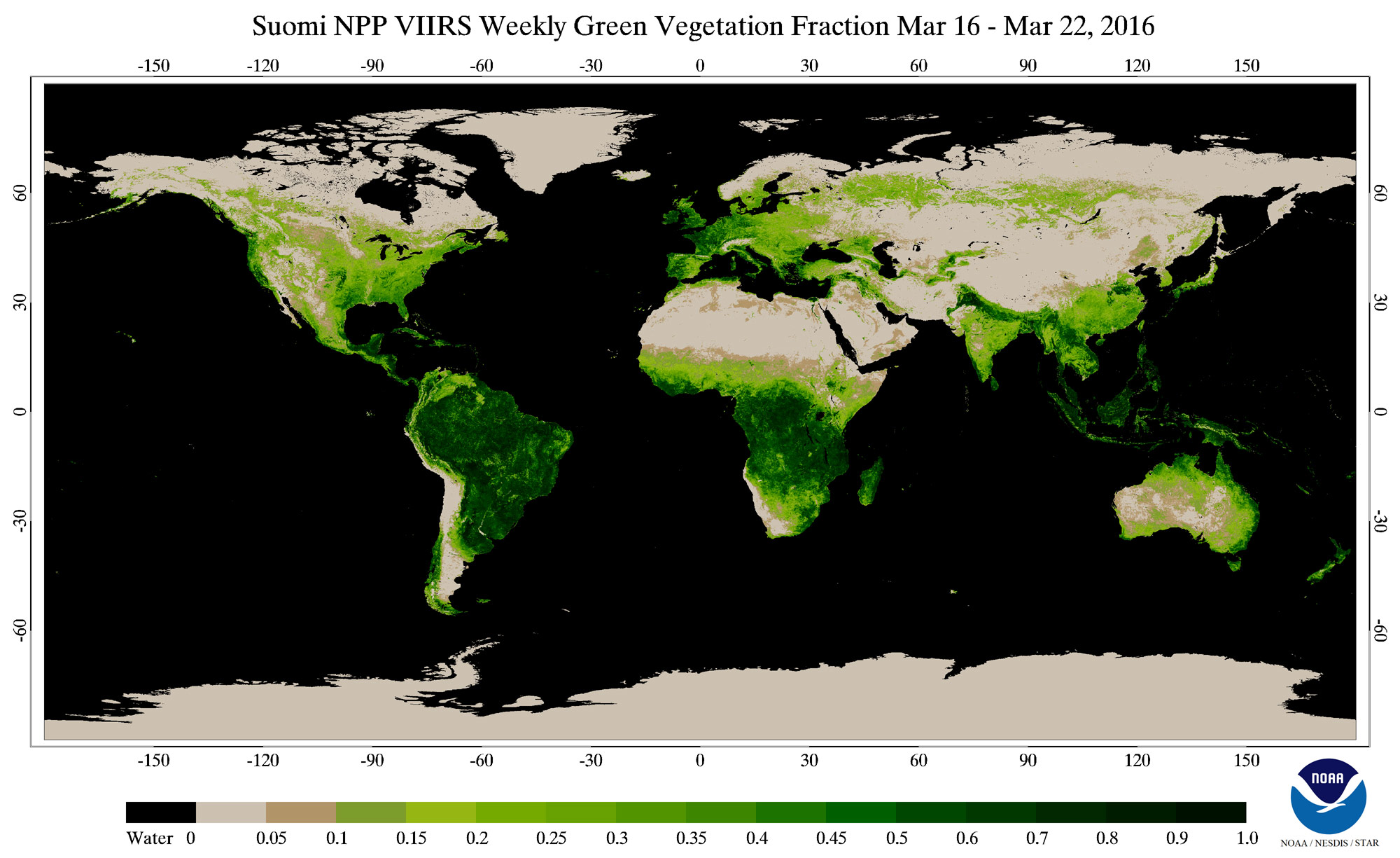 S-NPP VIIRS - Green Vegetation Fraction - 16 March 2016