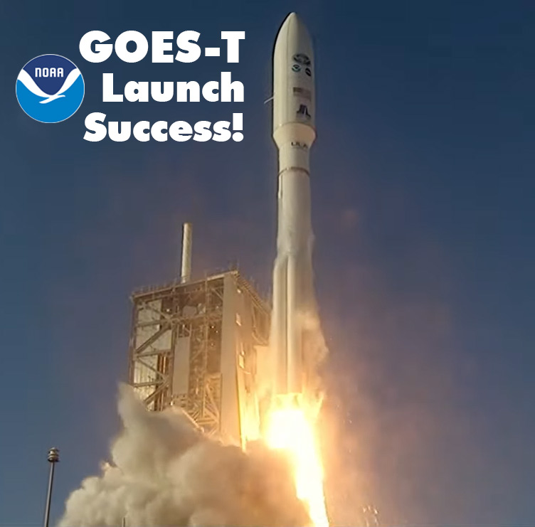GOES-T Launch Success - photo of Atlas rocket carrying GOES-T satellite being launched