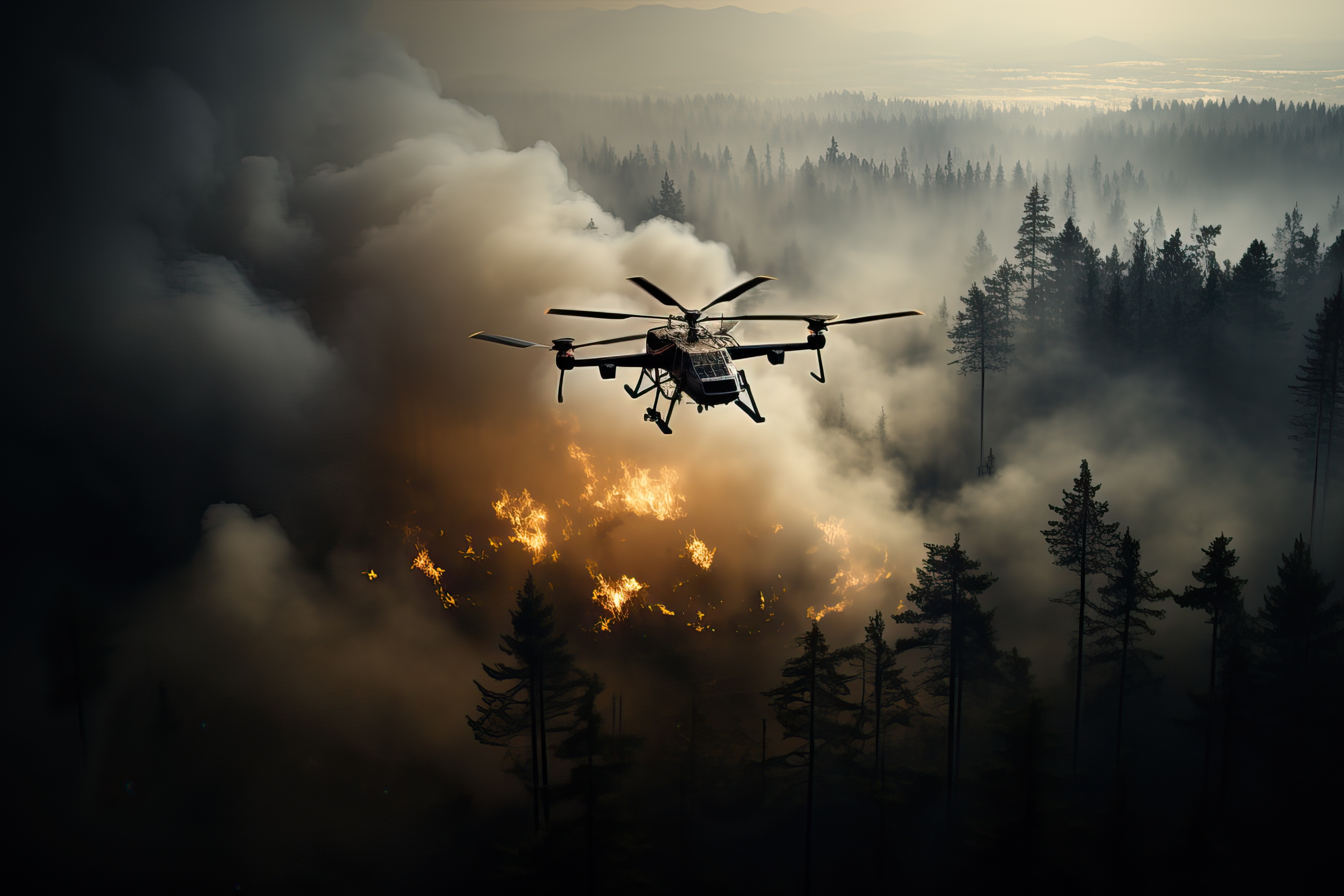 Drone view of wildfires